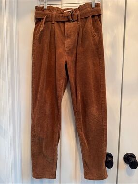 Sol Women’s Brown Corduroy Paperbag Waist Pants/Mom Jeans